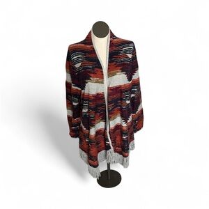 LUCKY BRAND Aztec Southwestern Open Front Fringed Cardigan Size XLarge